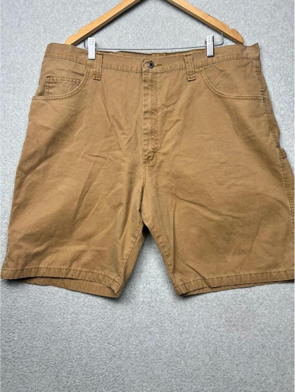 Wrangler Mens Brown Tan Canvas Carpenter Shorts 42 Utility Pockets Workwear Y2K